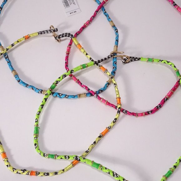 GAP Braided Check Gold ring Poet Hook Necklace RAINBOW NWT 48 Set of 4 Necklaces - Picture 3 of 4